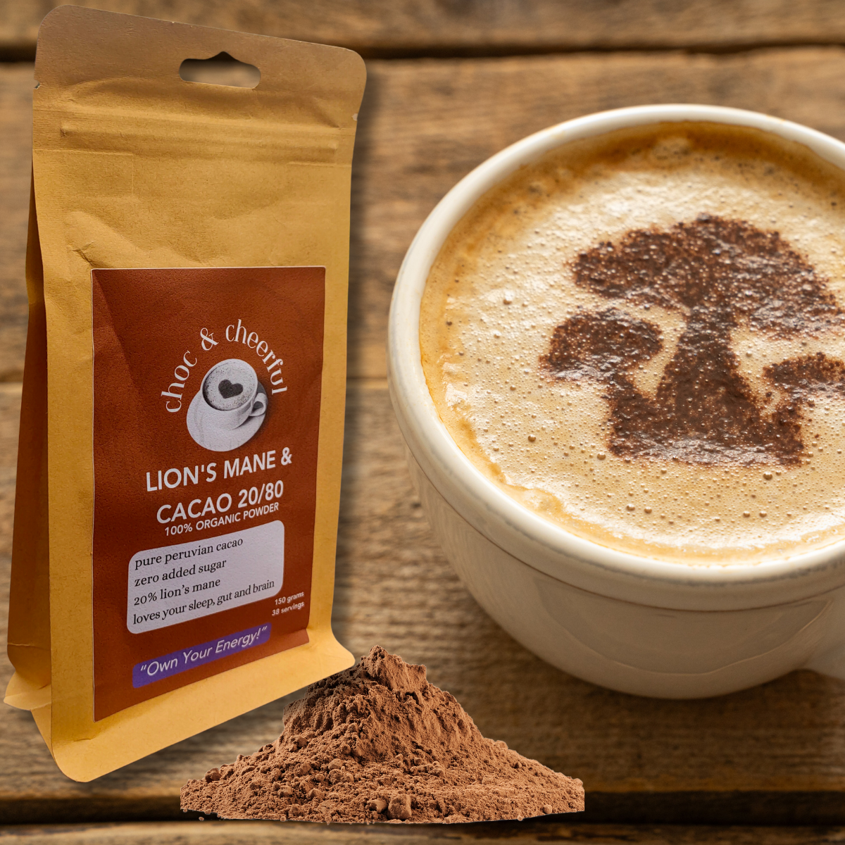 Lions mane cacao Mushroom shop UK mushroo.shop Brain Cacao Powder Lion's Mane UK
