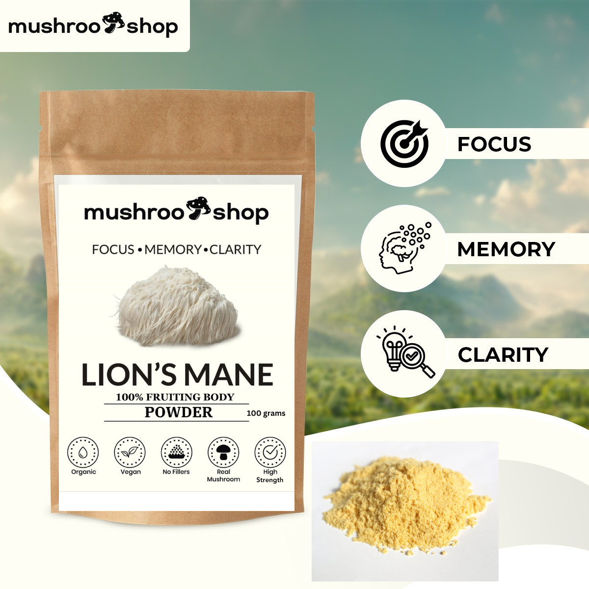 Lion's Mane Powder 100g Organic Certified Lab Tested